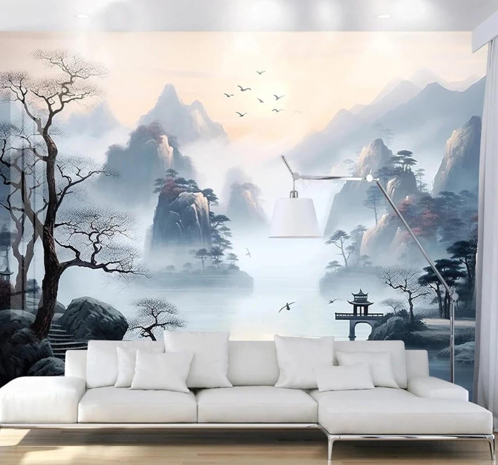 Xlming 430Cm×300Cm(B×H) Beautiful Morning Ink Wash Landscape Scenery 3D Wallpaper Luxury Home Dining Decor Paste Sofa Living Room The Wall For Bedroom Mural-430Cm×300Cm