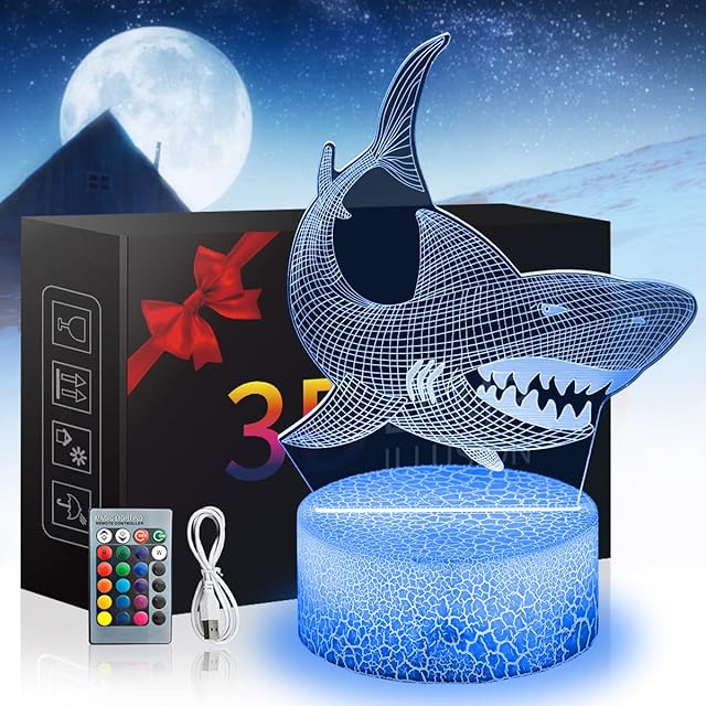 Zeaky 3D Shark Night Light, LED Illusion Lamp Toys with 16 Colors Change and Remote Control, Ocean Animal Light Christmas Birthday Gift for Boys or Girls