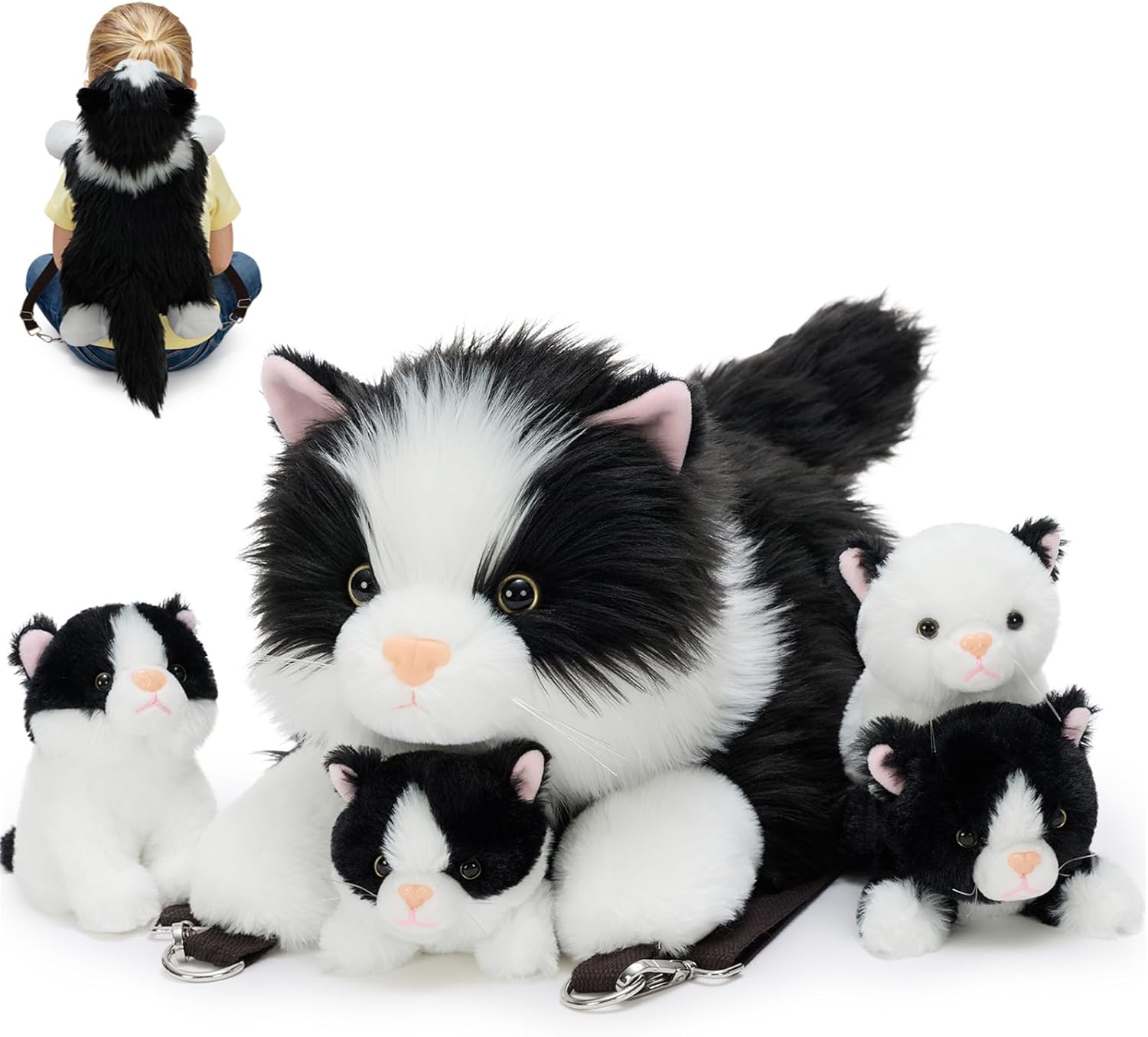 Tezituor 4Pcs Realistic Bat Stuffed Animals Set, 32inch Large Mommy Stuffed Bat with 3 Cute Babies for Boys Girls, Hugging Soft Goth Bats Plush Toy Gift for Halloween Christmas Party