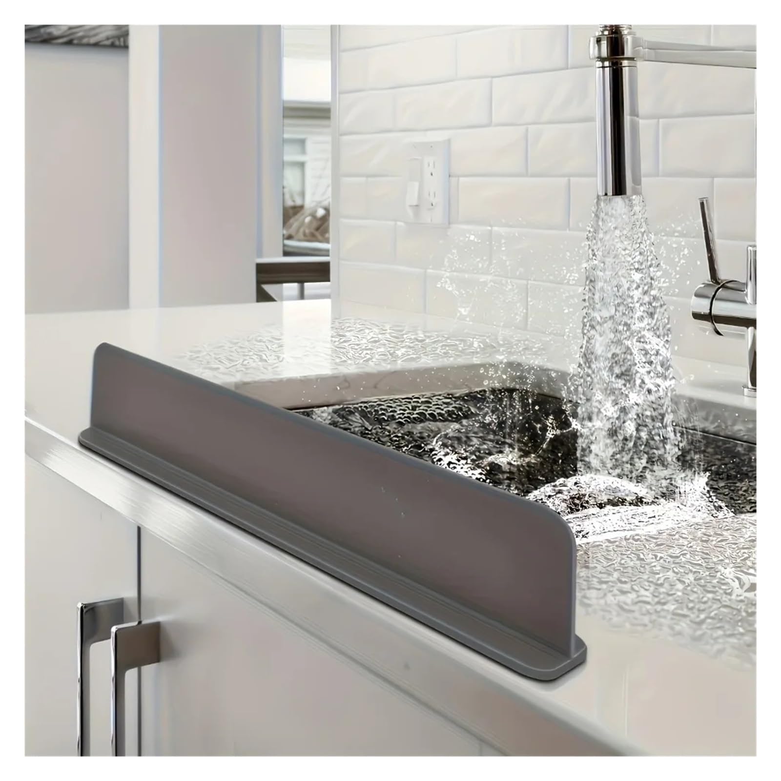 IRFHDCX Sink Splash Guard Silicone Sink Splash Guard Kitchen Washbasin Water Barrier Cover With Suction(Grey)