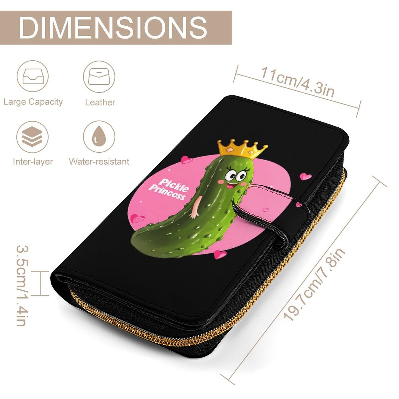 Pickle Princess Funny Pickle Cucumber Long Wallet PU Leather Credit Card Holder Durable Zippered Purse Clutch Wallet
