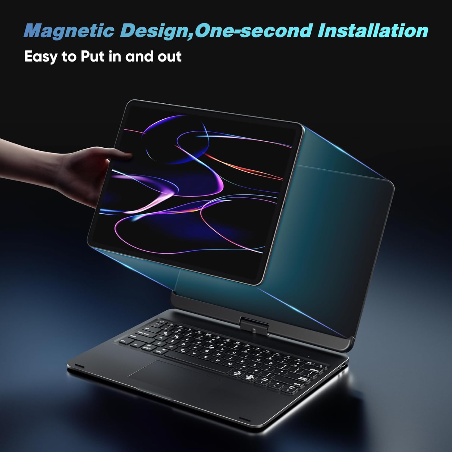 for iPad Air 13 and iPad Pro 12.9 case with Keyboard,Keyboard case for iPad Air 2024 13 and iPad Pro 12.9 (6th, 5th, 4th, 3rd Gen) with Multi Trackpad,360° Rotatable 7 Color Backlight Black