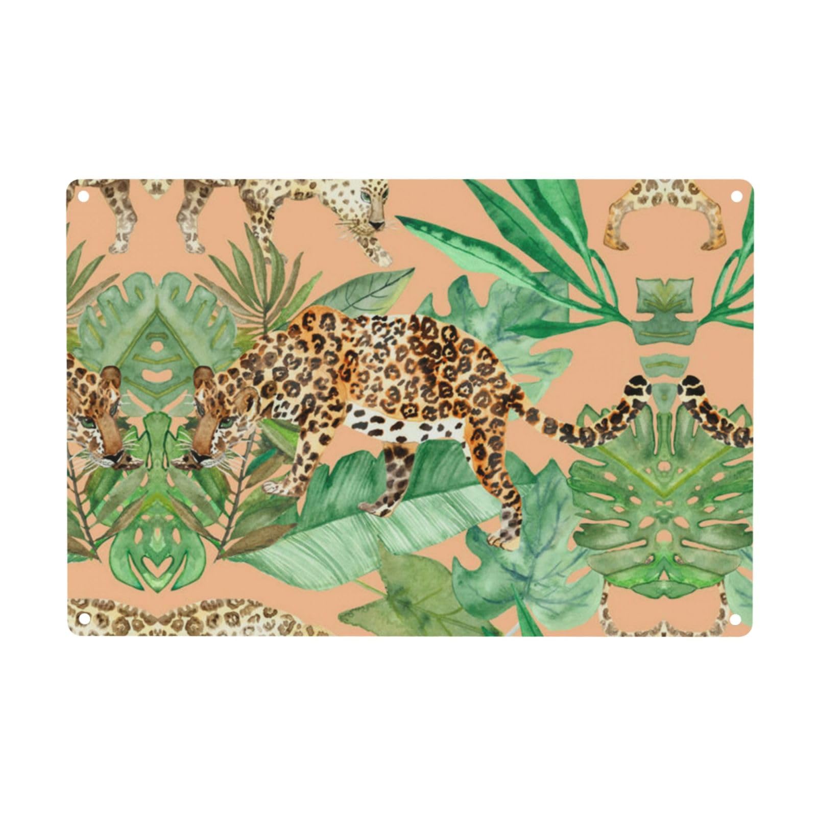 Leopard And Palm Leaves Print Personalised Metal Sign Plaque. Home Decor Wall Hanging. Indoor Outdoor Use. Garden Sign 8 X 12 Inch