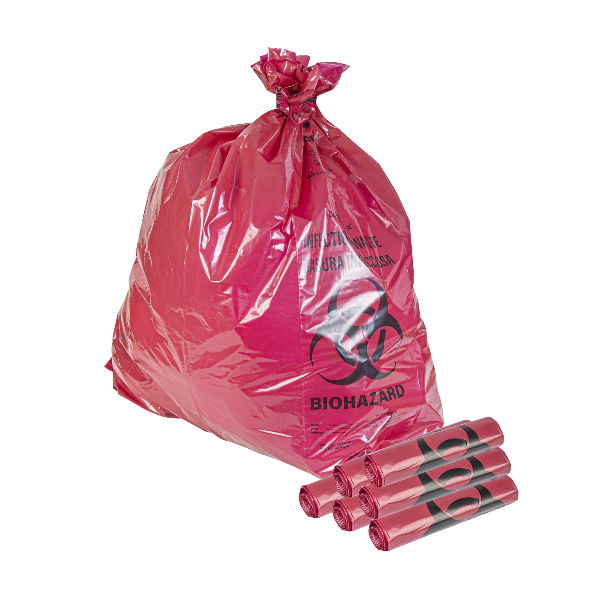 Restaurantware Red Biohazard - Bolsas de basura resistentes a fugas y resistentes a pinchazos, para residuos infecciosos, para uso en entornos médicos y farmacéuticos, 50 unidades, 40-45 galones, 40