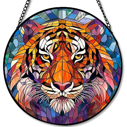 Tiger Motif Stained Glass Window Panel