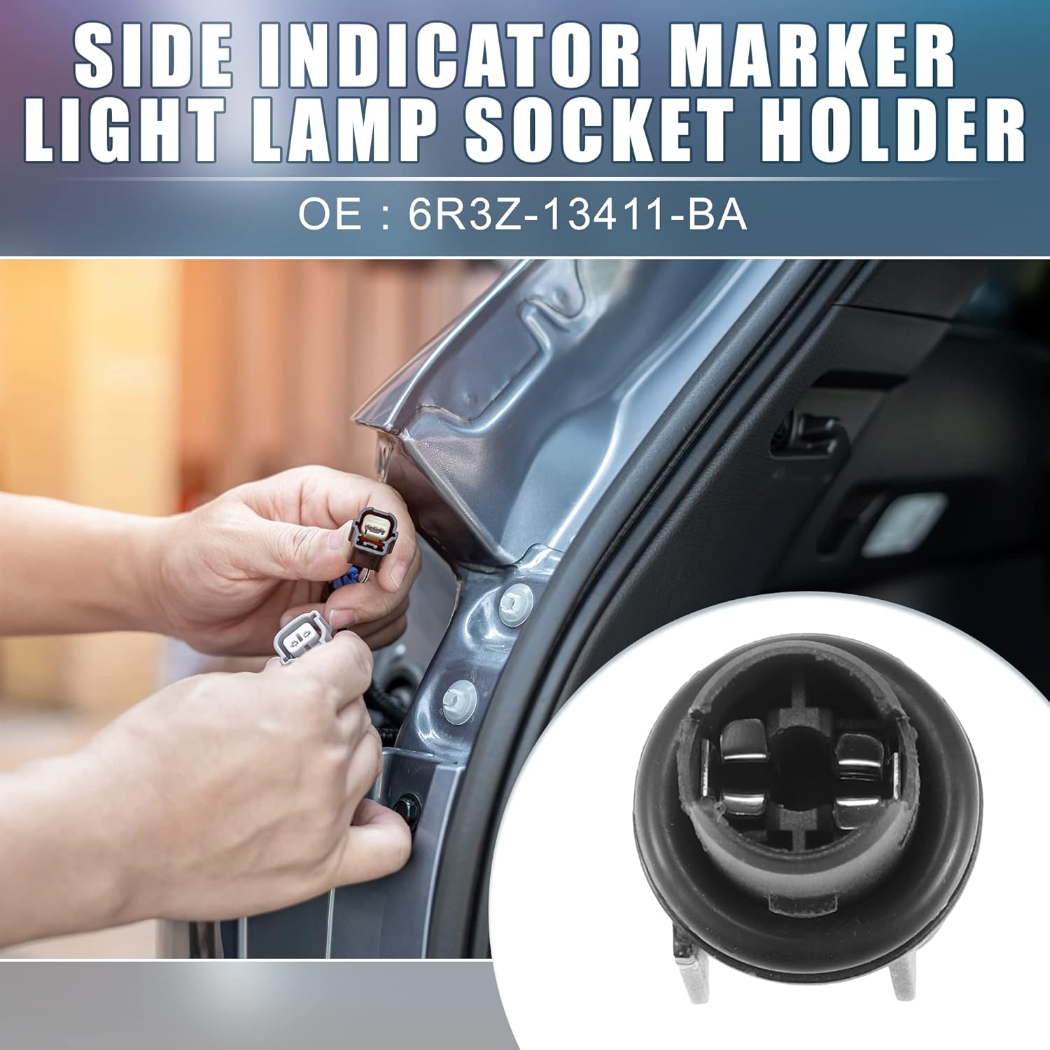 Side Indicator Marker Light Lamp Socket Holder No.6R3Z-13411-BA for Ford Fiesta 2011-2013 for Ford for Mustang 2005-2023 for Ford for Ranger 2019-2023 for Ford Maverick 2022-2024