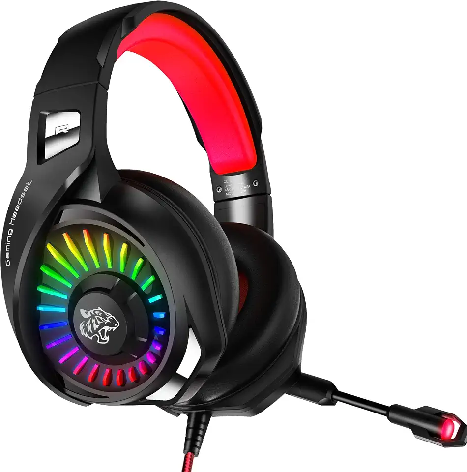 Datazone Pro Gaming Headphone, Ps5 Gaming Headphone 3.5mm Jack With Rotating Long Wheat Microphone, 2.2M Cable Length, Black-Red Color Rgb Light G2100 ,Medium, Wired