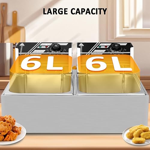 Miniatura 2 de Freidora comercial con canasta, 12.7QT12L, desmontable de gran capacidad, de acero inoxidable, freidora de aceite eléctrica con control