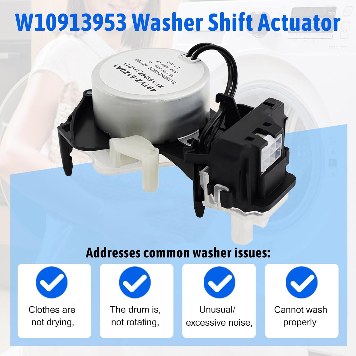 Upgraded W10913953 W11481722 Washer Shift Actuator Motor 49TYZ-E120A1, 6-Pin AC 120V 60Hz, Fits Whirlpool Maytag Kenmore Amana Top Load Washer, Fixes No Spin No Agitate