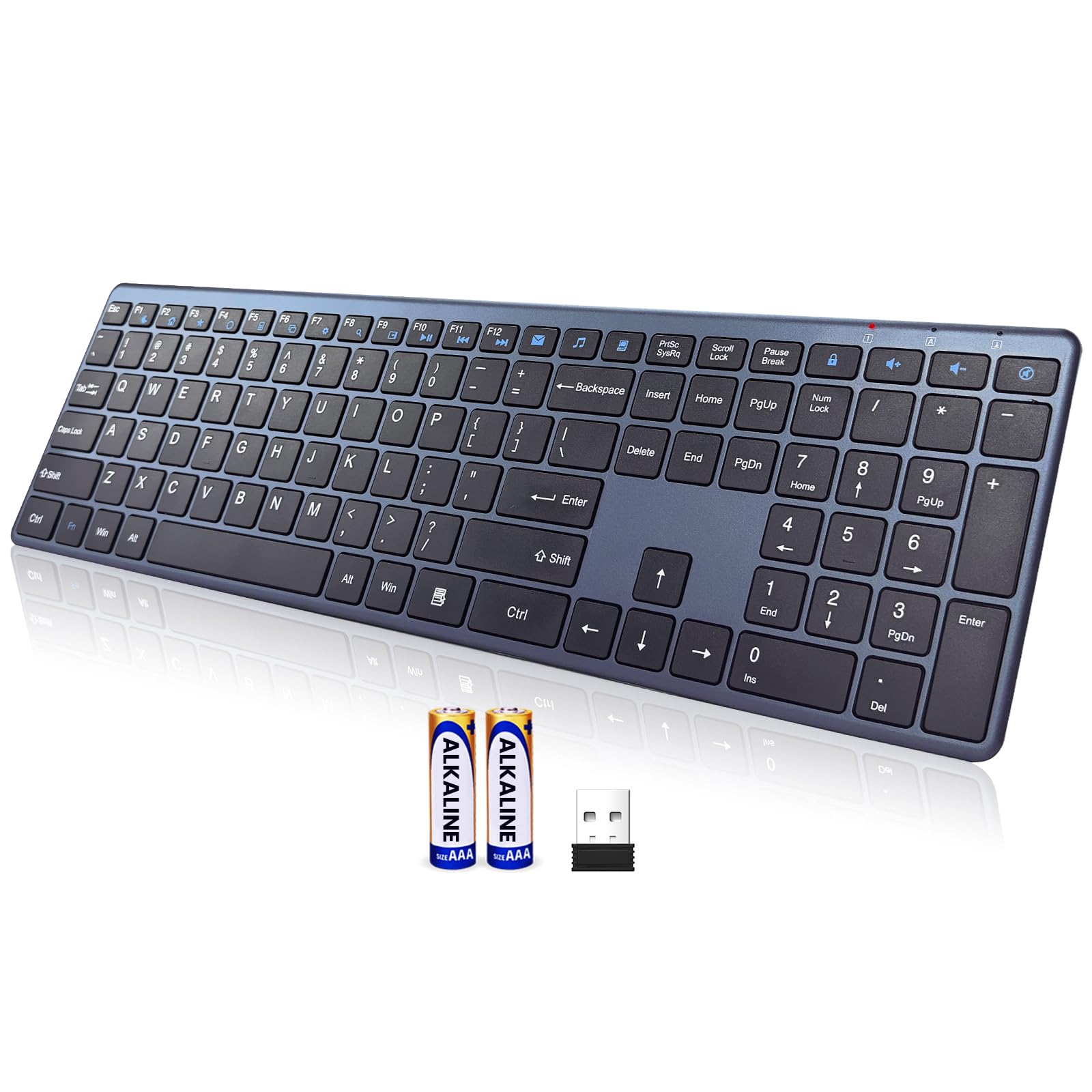 Tastiera wireless 2,4 G ultra sottile e silenziosa, tastiera USB per PC, 19 tasti multimediali, tastierino numerico, plug & play, Ergo senza ritardi, lunga durata della batteria per desktop, laptop