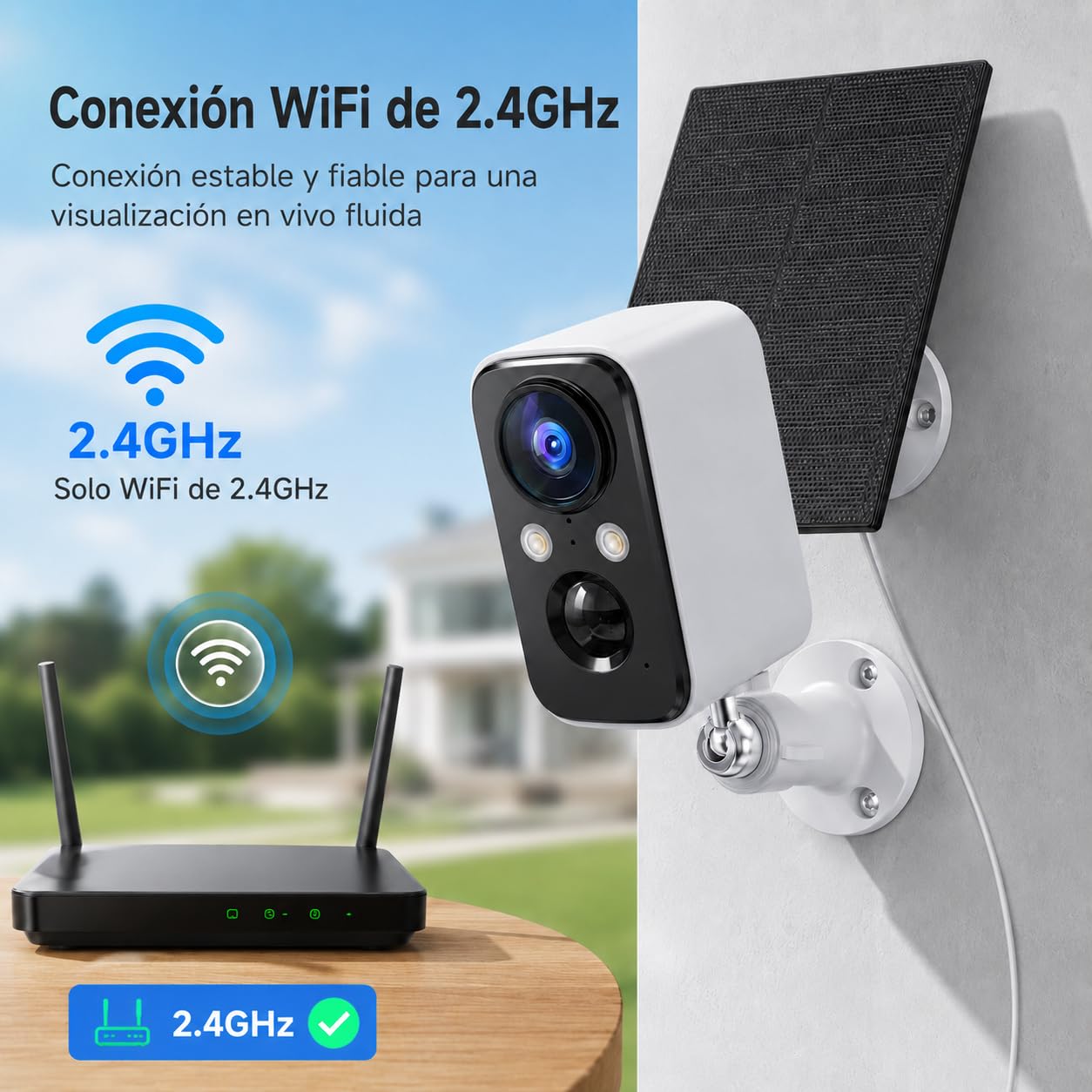 Pack de 3 Cámaras de Seguridad Solar 2K WiFi para Exterior, Visión Nocturna a Color, Detección PIR, Audio Bidireccional, Foco Integrado, IP66 Impermeable, para Hogar, Patio, Entrada y Garaje