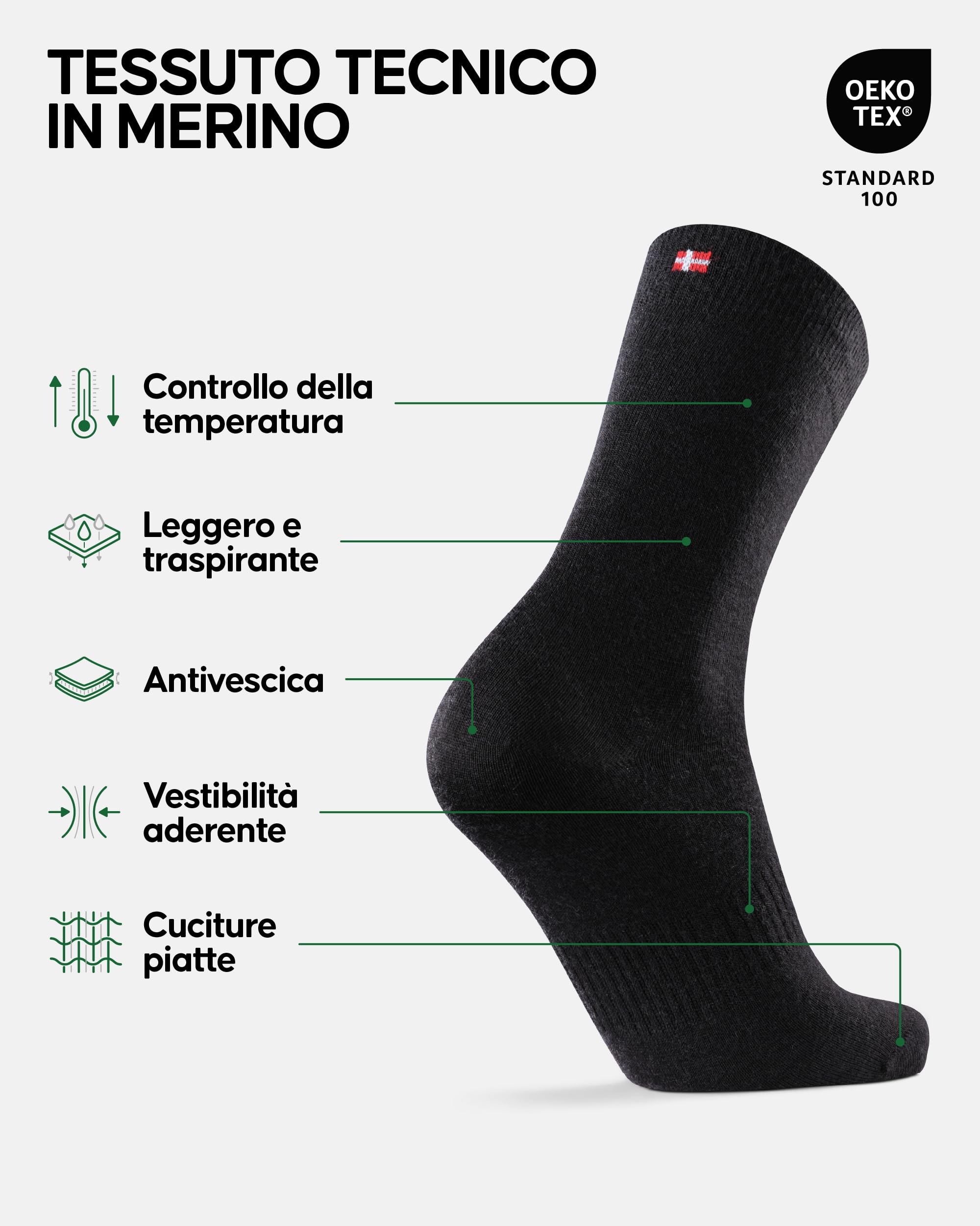 DANISH ENDURANCE Calze Sci e Trekking Lana Merino Uomo Donna, Calze Termiche Uomo, Sotto Calze Traspiranti Ideali per Sport Invernali, 2 Paia
