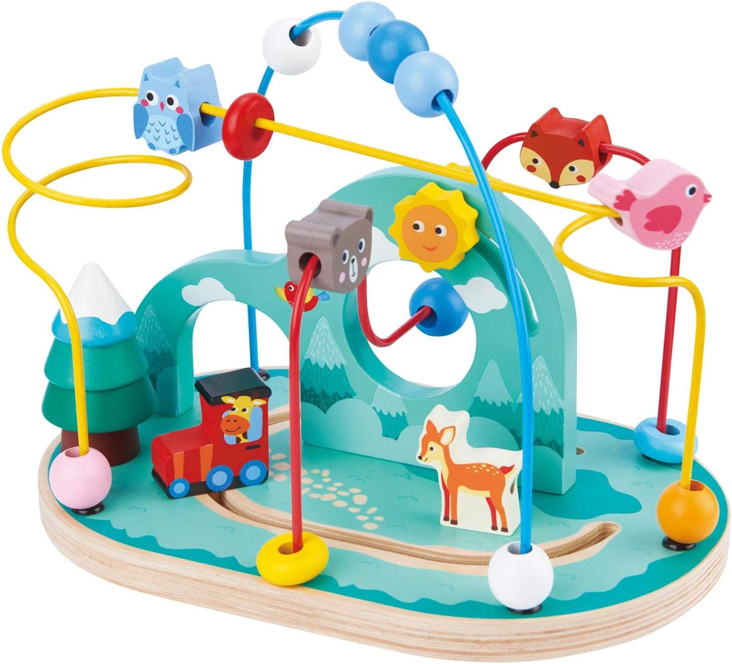 Lelin Wooden Childrens Wire Forest Animals Bead Frame Roller Coaster Maze Toy