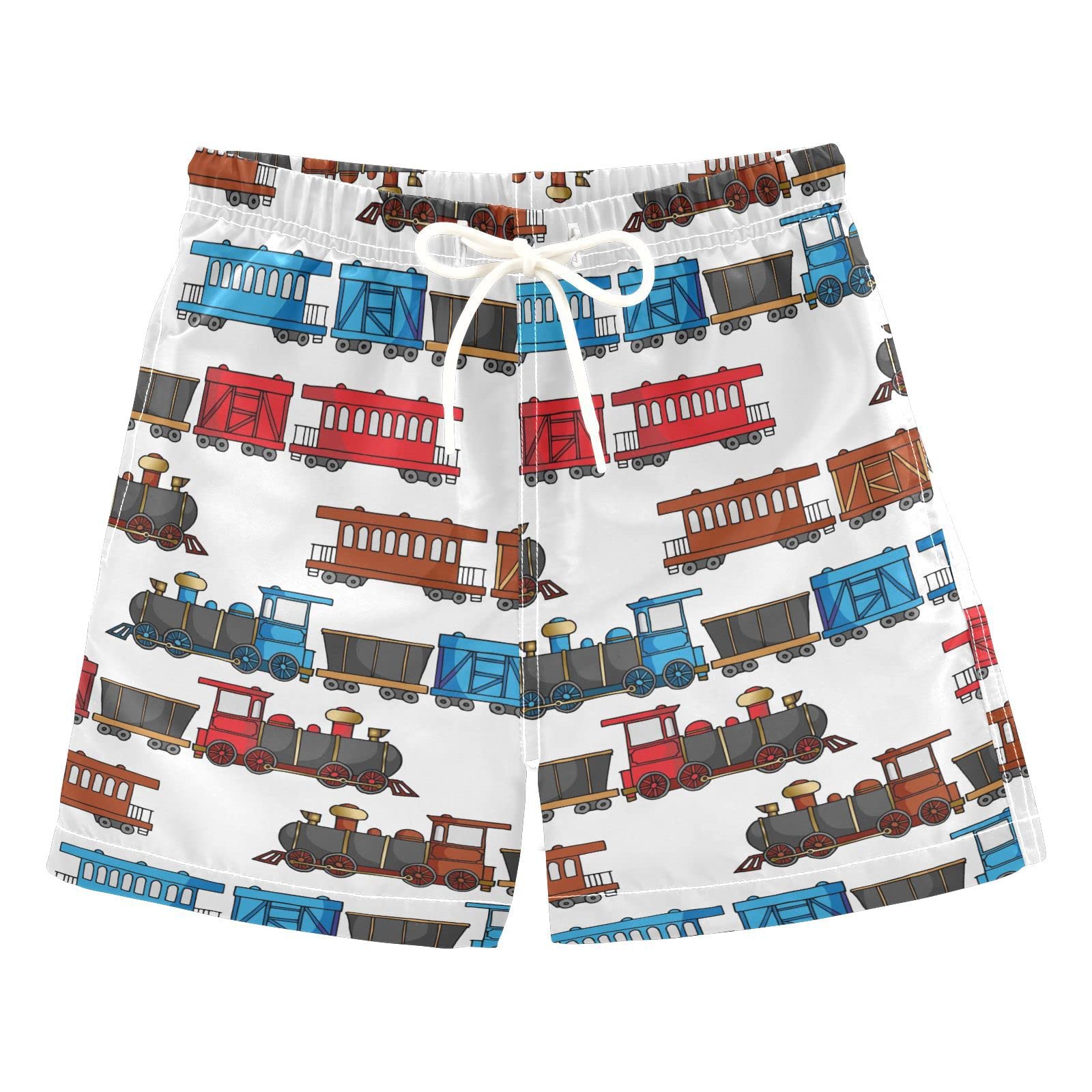 Selerdon Cartoon Trains Boys Swim Trunks Toddler Boy Swim Board Shorts Swimwear Kids Beach Swimsuit Bathing Suits Multi