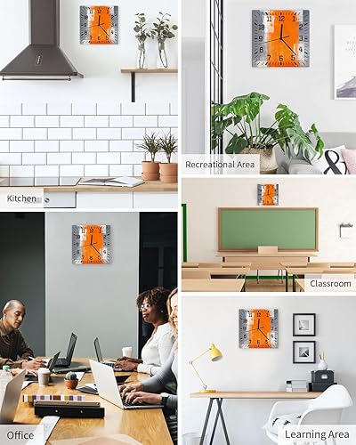Miniatura 5 de Reloj de pared, reloj de pared de arte abstracto naranja, reloj de pared funciona con pilas, reloj de pared silencioso de cuarzo sin tictac de 10