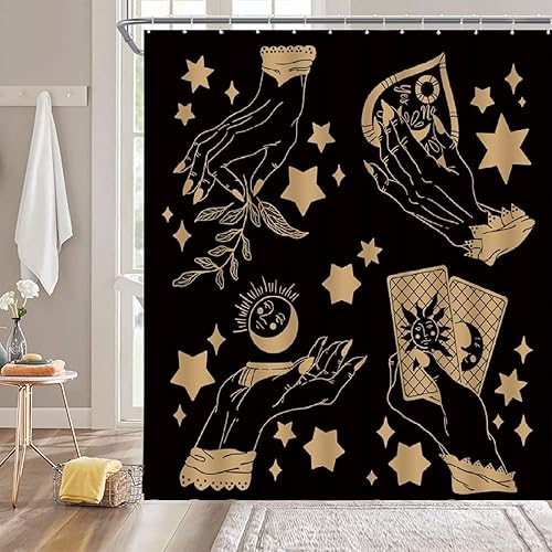 Miniatura 4 de GCTNBJL Cortina de ducha de bruja, diseño de palmistría, espeluznante Ouija, sol, luna, hojas de mano, estrella, bohemio, tarot, magia, alquimia,