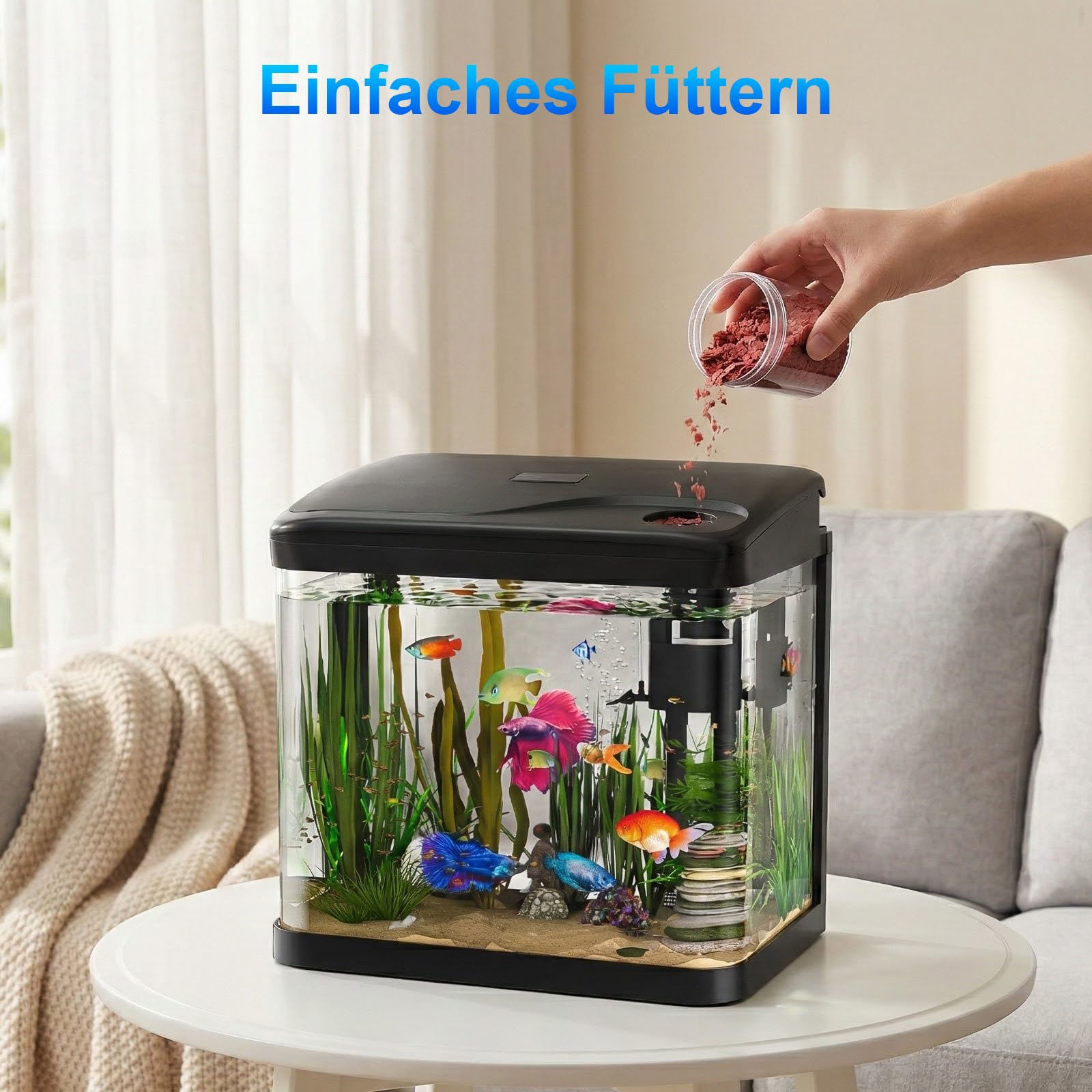 Aquarium Komplettset Nano 15L mit LED-Leuchten & Filtersystem Schwarz