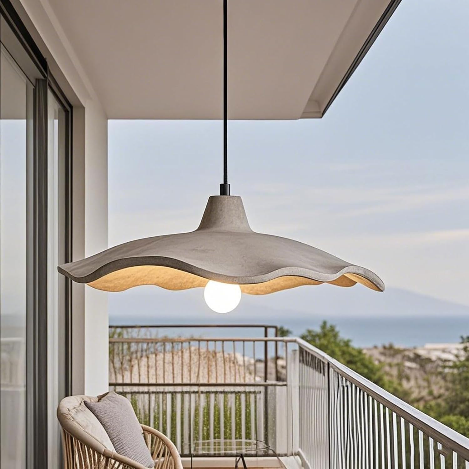 AroimRex Modern wabi-sabi style concrete lotus leaf-shaped chandelier gray cement ceiling light living room bedroom dining room Pendant Light adjustable kitchen island Hanging Lamp