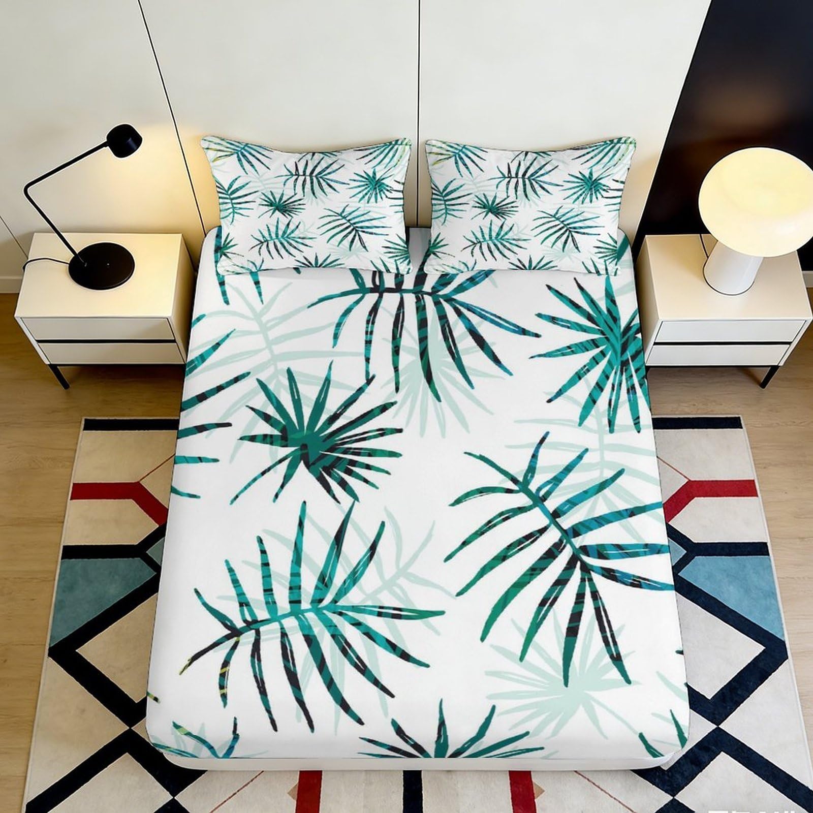 Pnayamiorkfel Style-2 3D Printed Tropical Palm Leaves Fitted Sheet Microfiber Soft Green Mattress Cover For Bedroom Guest Room Decor 90X200x25cm