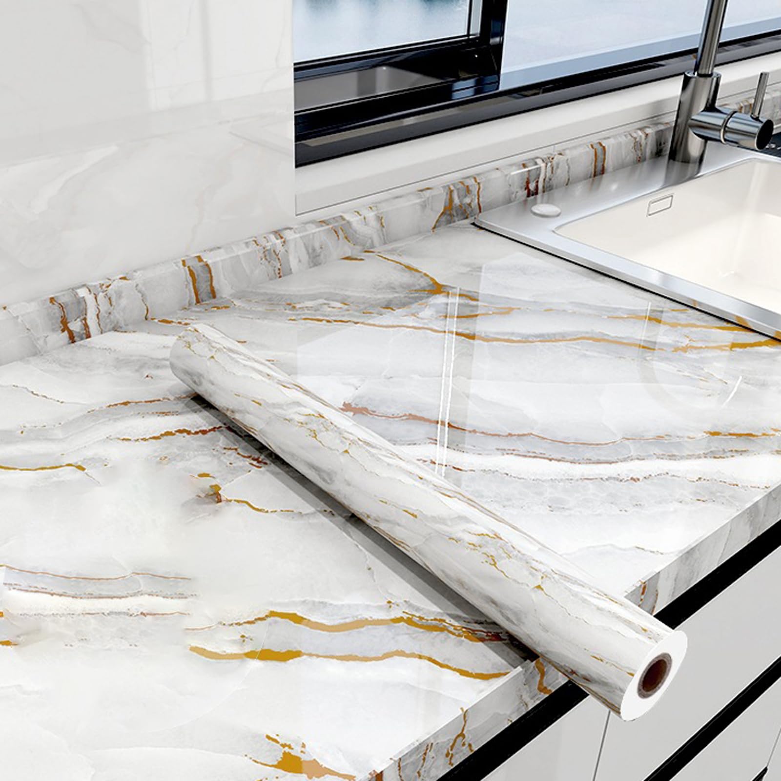 Foelanne Style B Back Self Adhesive Wallpaper, Marble Contact Paper Multicolor Multiple Sizes(,60Cm*5M)