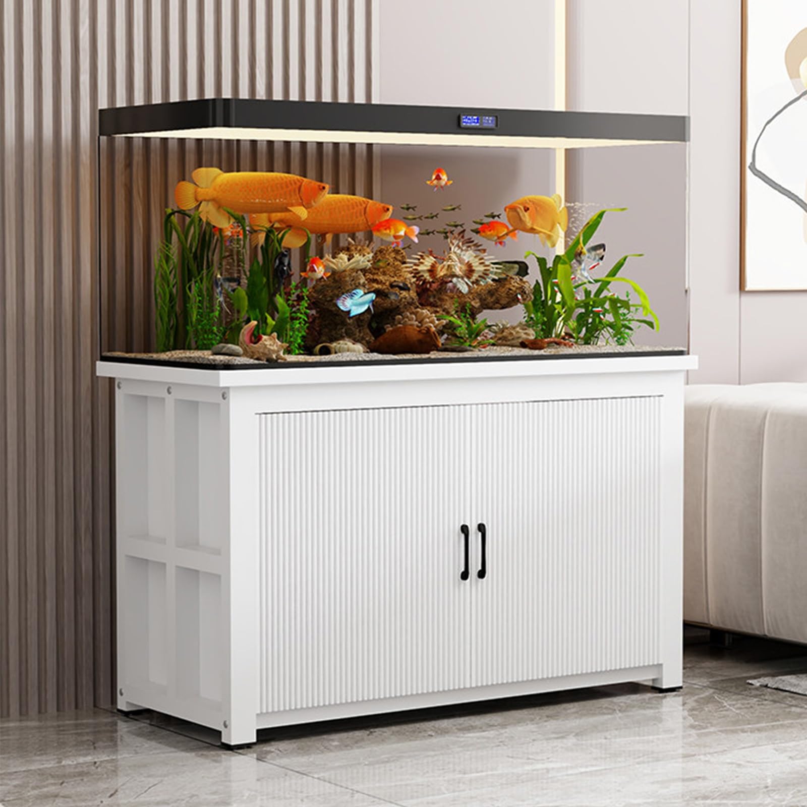 Stojak na akwarium z szafką, szafka do terrarium, stalowa rama, duża nośność, do salonu, biura (biały, 100 x 45 x 70 cm)