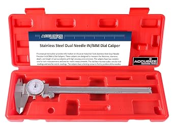 Accusize Industrial Tools 8/200 mm by 0.001/0.02 mm Dual Needle Precision Dial Caliper Stainless Steel in Fitted Case, Imperial/Metric, P920-S238