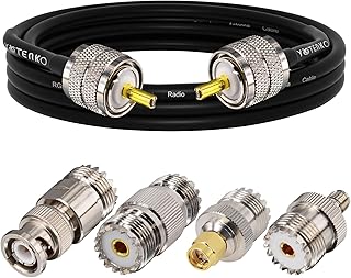 YOTENKO Ham Radio Cable,RG58 Coaxial Cable 3.28ft,UHF PL259 Male to Male Cable + UHF SO239 Female to SMA/UHF/BNC Adapter 4-Pack for CB Radio Antenna,Ham Radio,SWR Meter,HF Radio