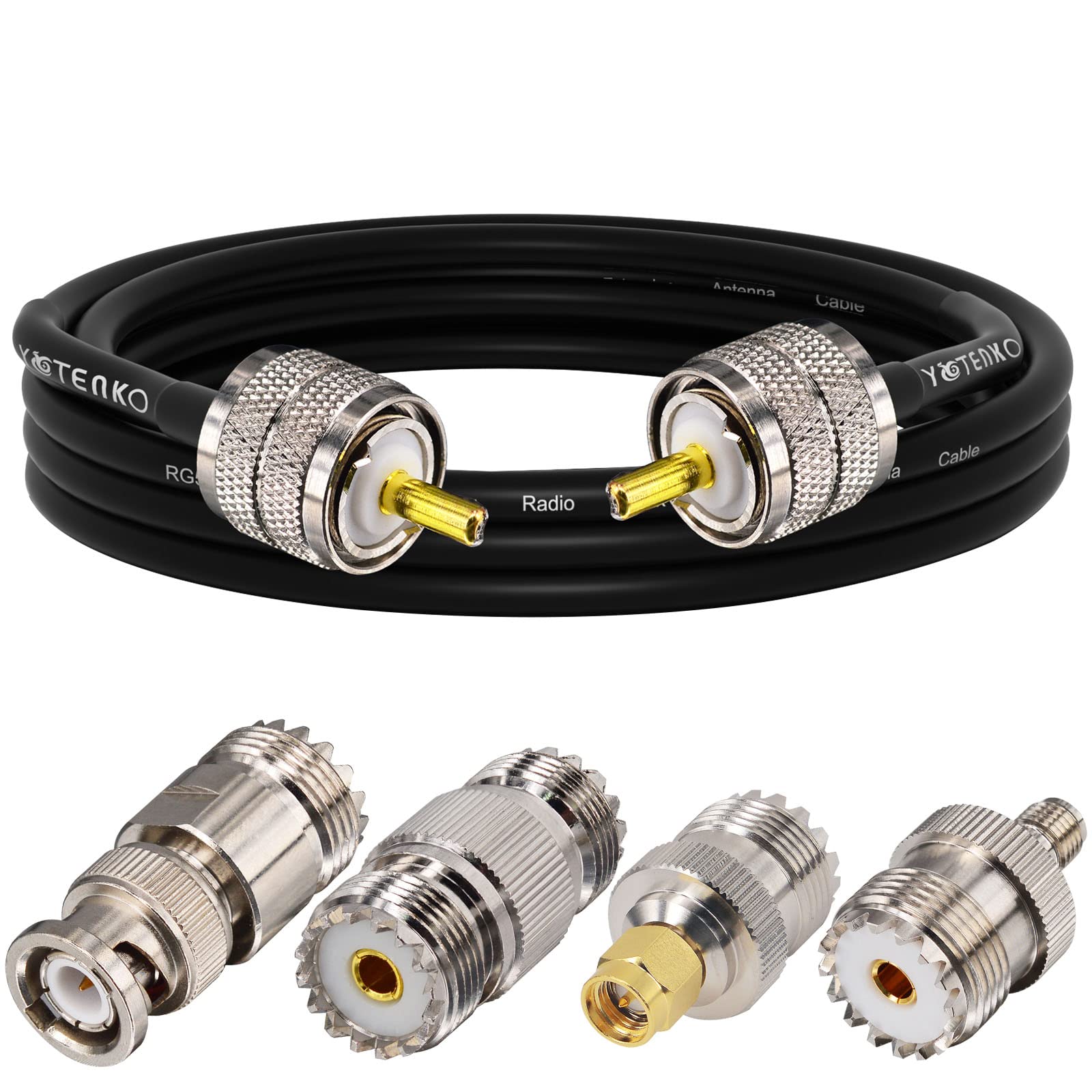 YOTENKO PL259 SO239 Adapter Kit 4-Pack, SO239 to SMA Male/SMA Female/BNC Male/SO239 RF Adapter Connector, w/ 1.3ft PL259 Jumper Cable RG58 Coaxial