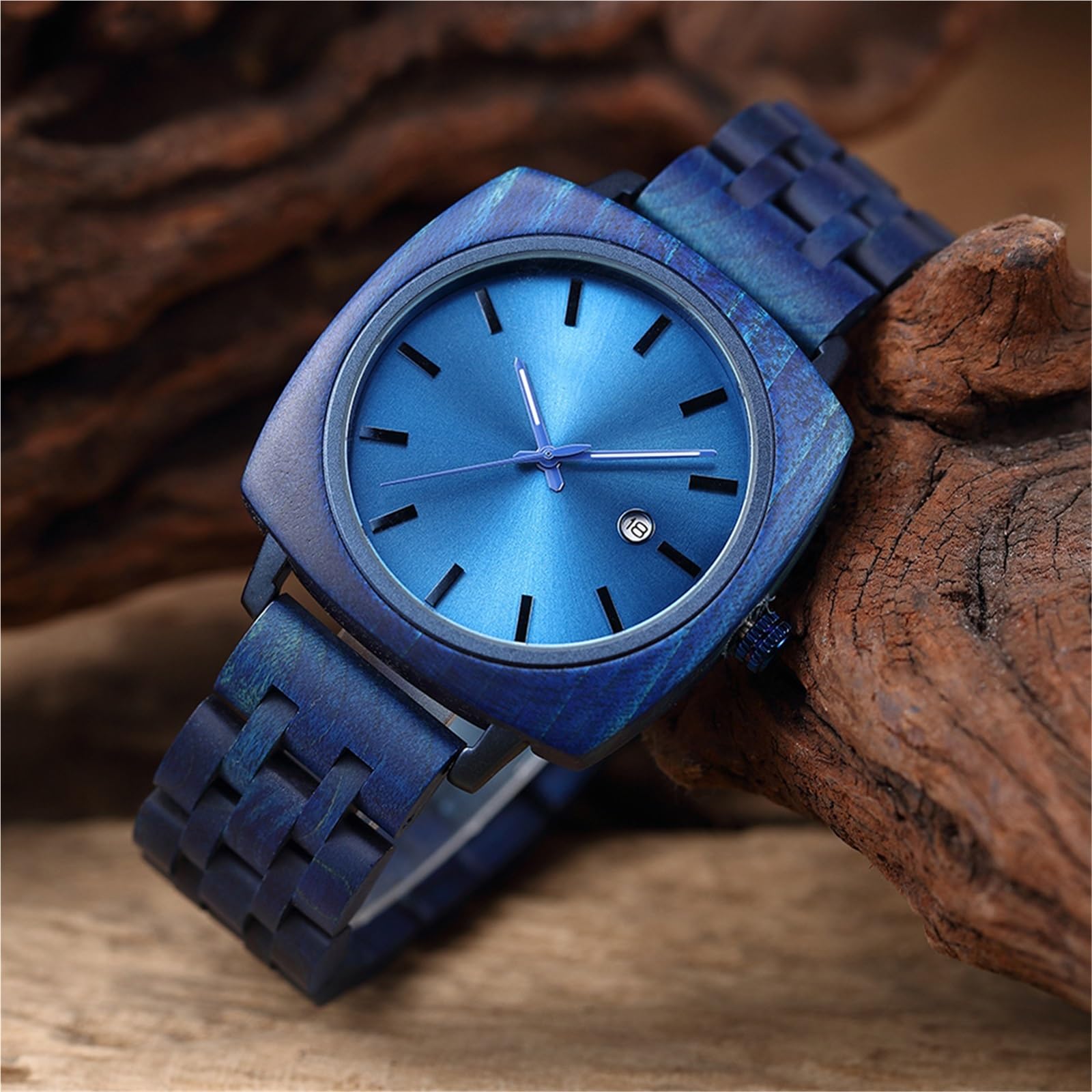 Orologio da Polso Quadrato in Legno per Coppie, Orologio da Polso al Quarzo Unisex Minimalista Fatto a Mano con venature del Legno per Uomini e Donne (Donna in Legno d'ulivo)