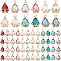 PHPandaHall 60pcs Faceted Teardrop Resin Pendants, 12 Colors Transparent Crystal Charms with Gold Alloy for Jewelry Making, 20x12.5mm