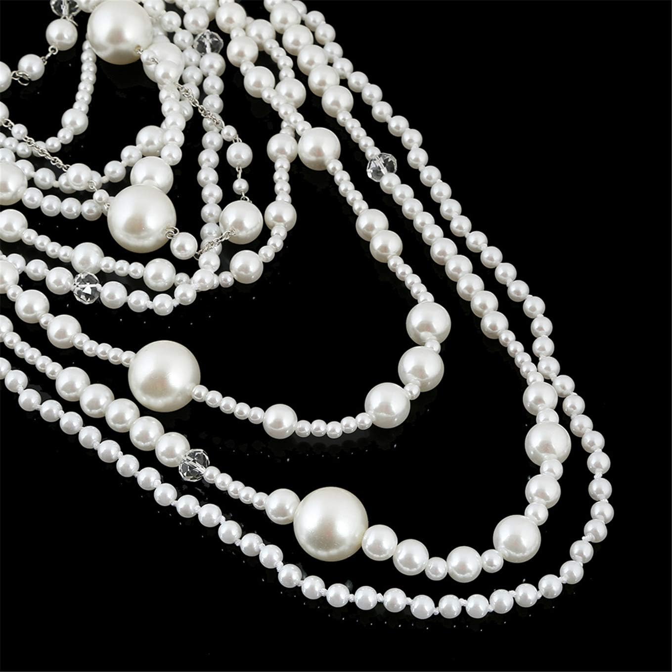 Gatsby 1920s Multilayer Faux Pearl Necklace Long Sweater Chain Necklace Earrings for Women Vintage Bridal Jewelry Set