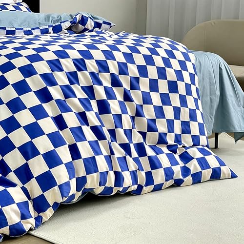 Miniatura 5 de BlueBlue Juego de funda de edredón de tablero de ajedrez para niños, cama individual 100% algodón para niños, niñas, adolescentes, patrón abstracto