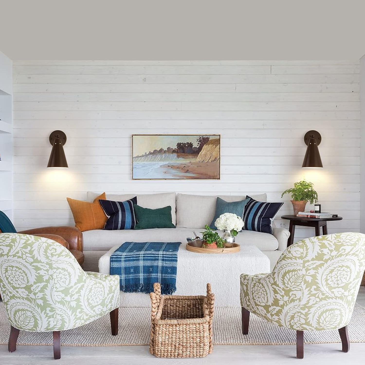 Oil Rubbed Bronze Farmhouse Wall Sconces Set of Two, Rustic Adjustable Interior Sconce Light Fixture Hardwired with Metal Shade,Indoor Industrial Lamp for Hallway,Bedroom,Living Room