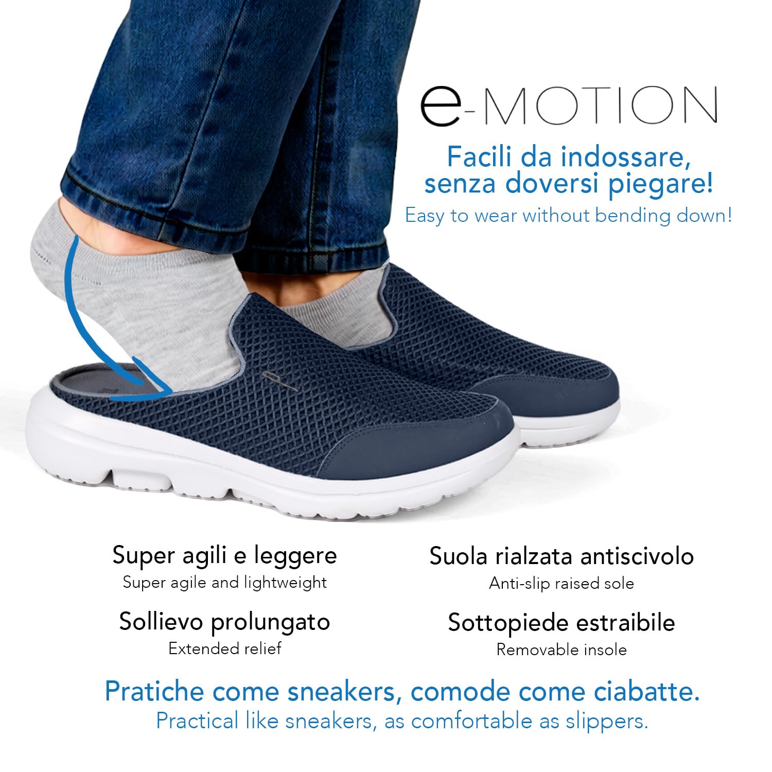PERLETTI Ciabatte Sneakers Uomo Slip On Ultra Leggere Blu - Sandali Comfort Interno Esterno Comodi con Suola Rialzata Antiscivolo - Pantofole Traspiranti con Rete Quattro Stagioni