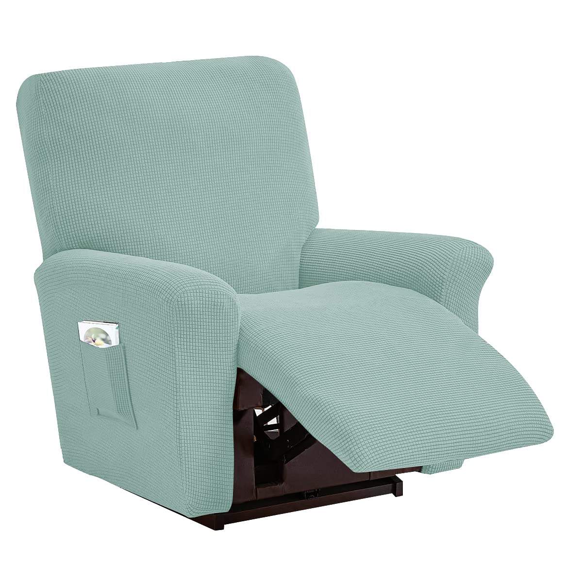 YOPOIY Allungare Copripoltrona per 3 2 1 posti, jacquard Copertura Poltrona Fodera per mobili a quadretti morbidi e spessi per divano reclinabile con tasca remota -Menta verde-1 posto (4 pezzi)