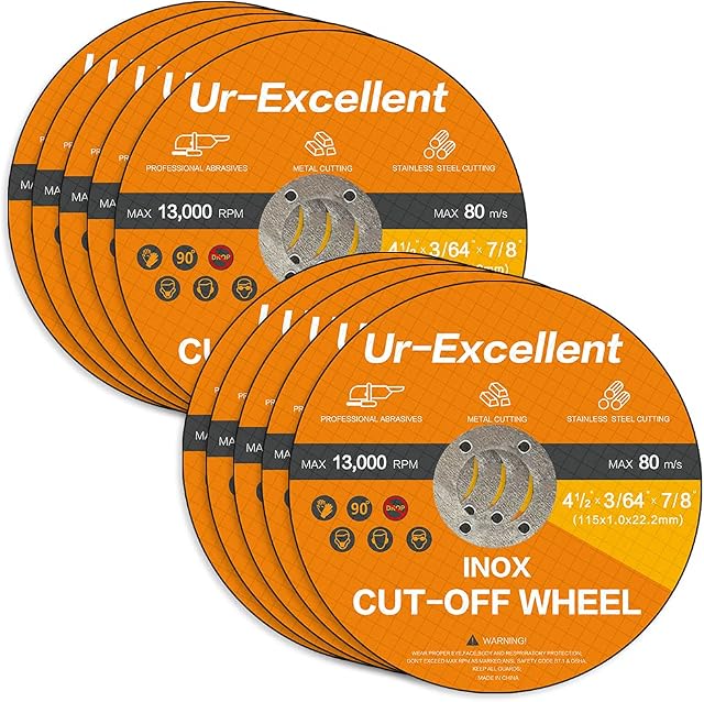 Ur-Excellent 115mm Cut Off Wheels 10-Pack, Metal and Stainless Steel Cutting Wheel, 1.2mm Thin Metal Cutting Discs for Angle Grinder