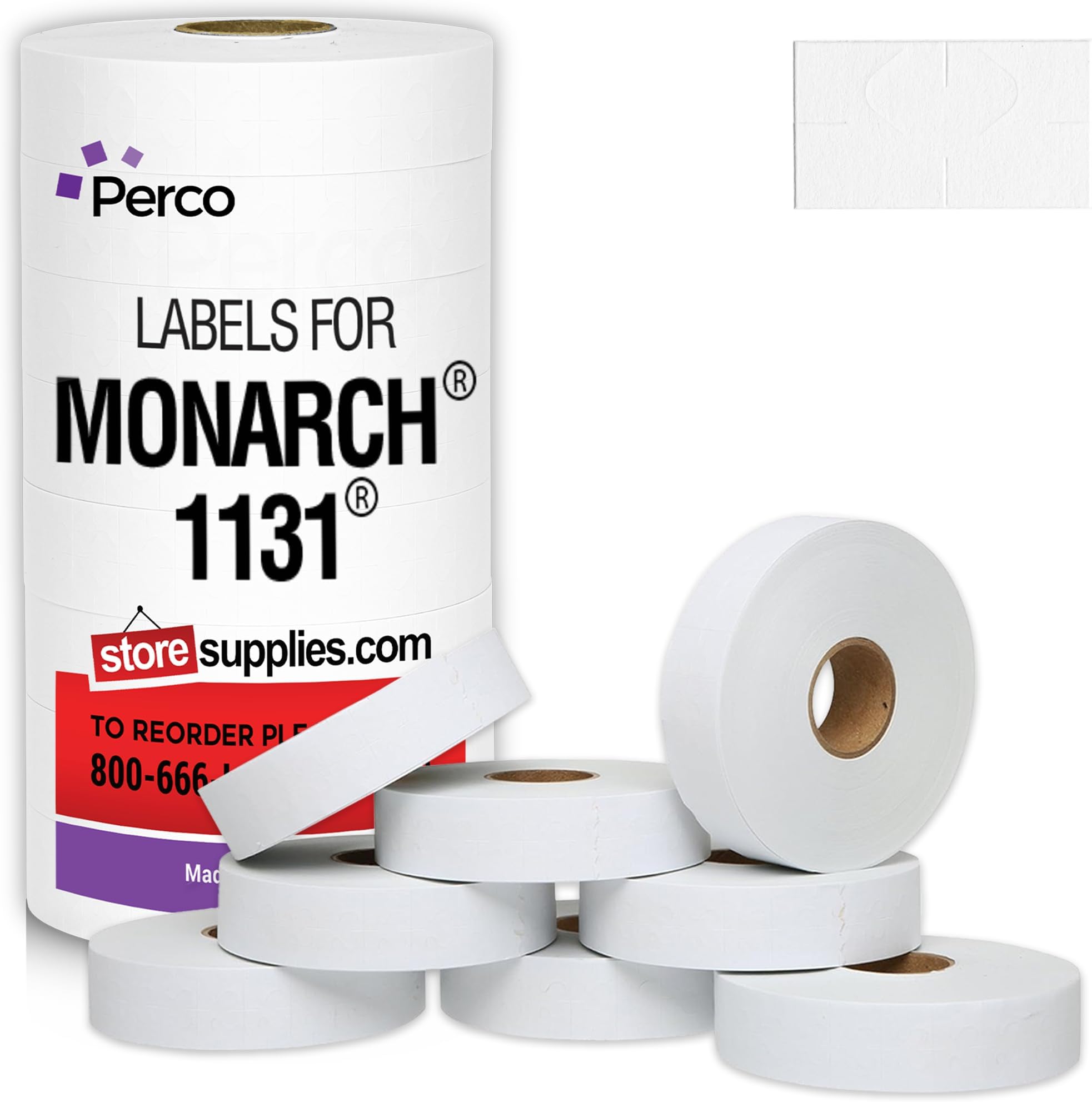 White Pricing Labels for Monarch 1131 Price Gun - 1 Sleeve, 8 Rolls, 20,000 Price Marking Labels - with Ink Roll Included