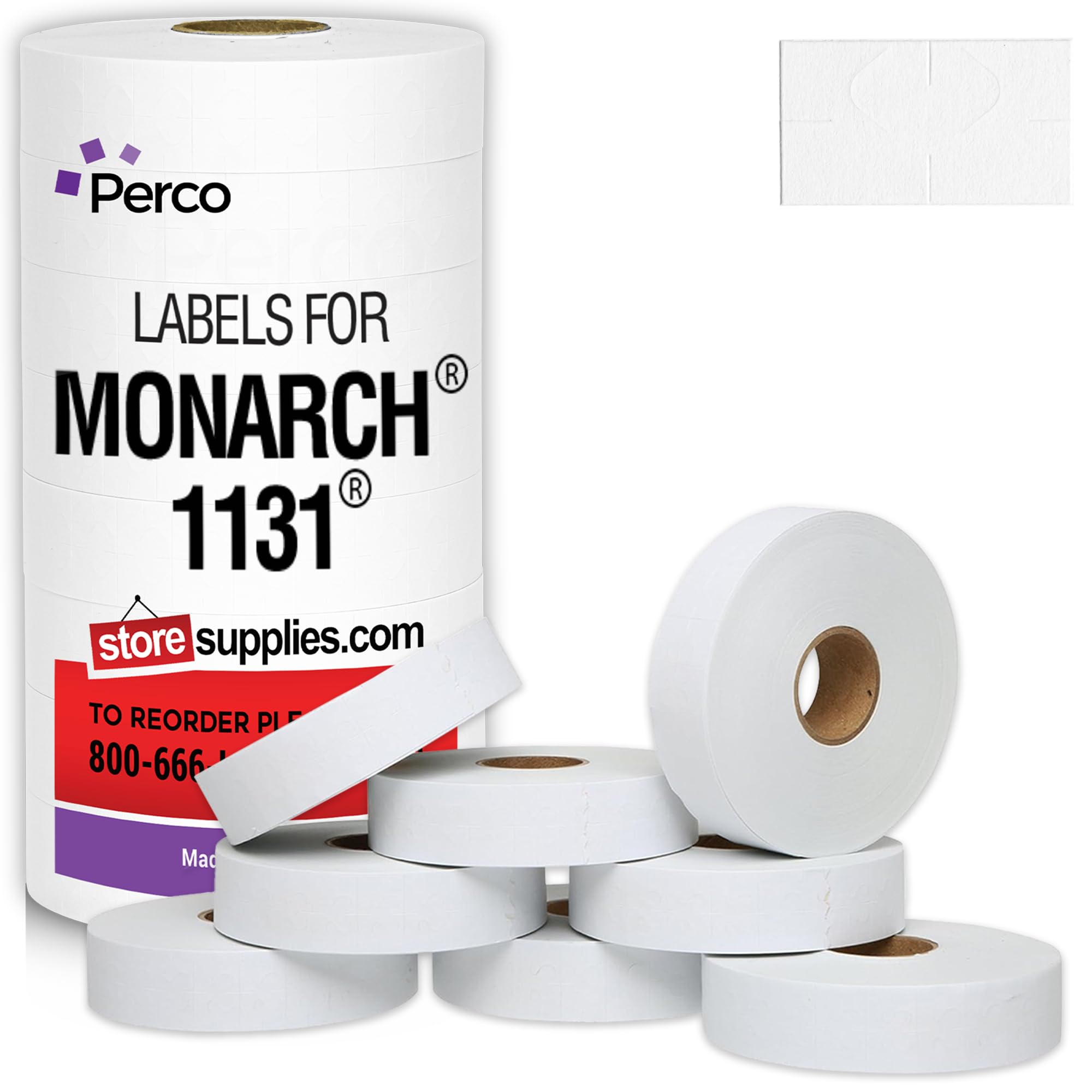 Perco White Pricing Labels for Monarch 1131 Price Gun - 1 Sleeve, 20,000 Blank Marking Labels - with Bonus Ink Roll