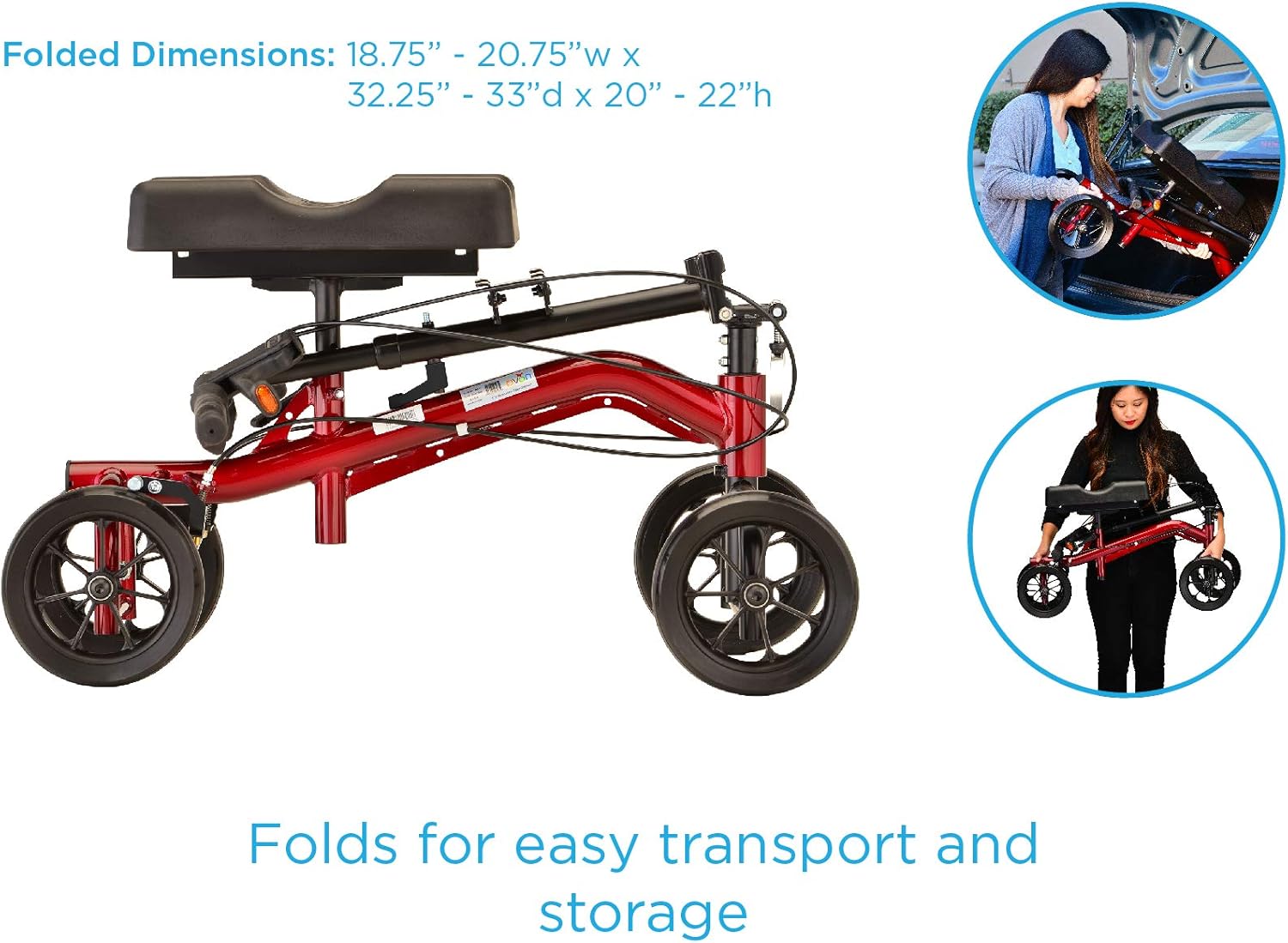 Image showing the NOVA Knee Scooter folded for transport and being placed into a car trunk