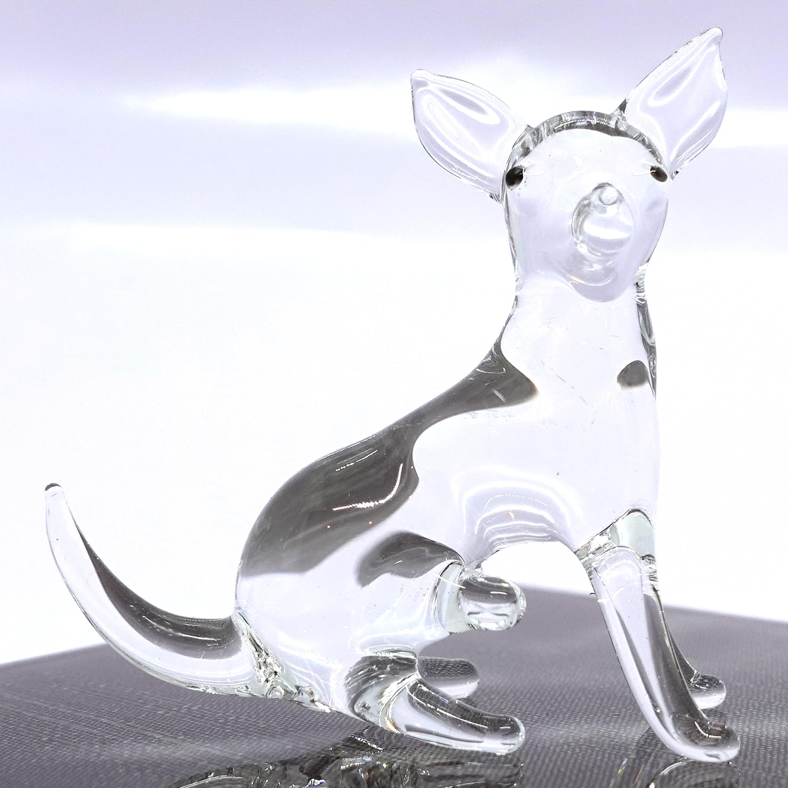 Chihuahua Miniature Tiny Figurines Hand Blown Glass Art Animals Collectible Dog-Lover Gift Home Décor (Clear Sit)