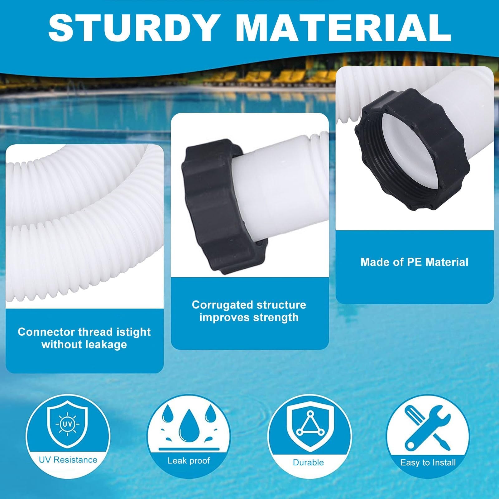 Tuyau de Rechange pour Pompe de Piscine de 3,8 Cm de Diamètre, Tuyau de Pompe de Piscine au Sol pour Tuyaux de Piscine pour Pompes de Filtration (1,5 m)