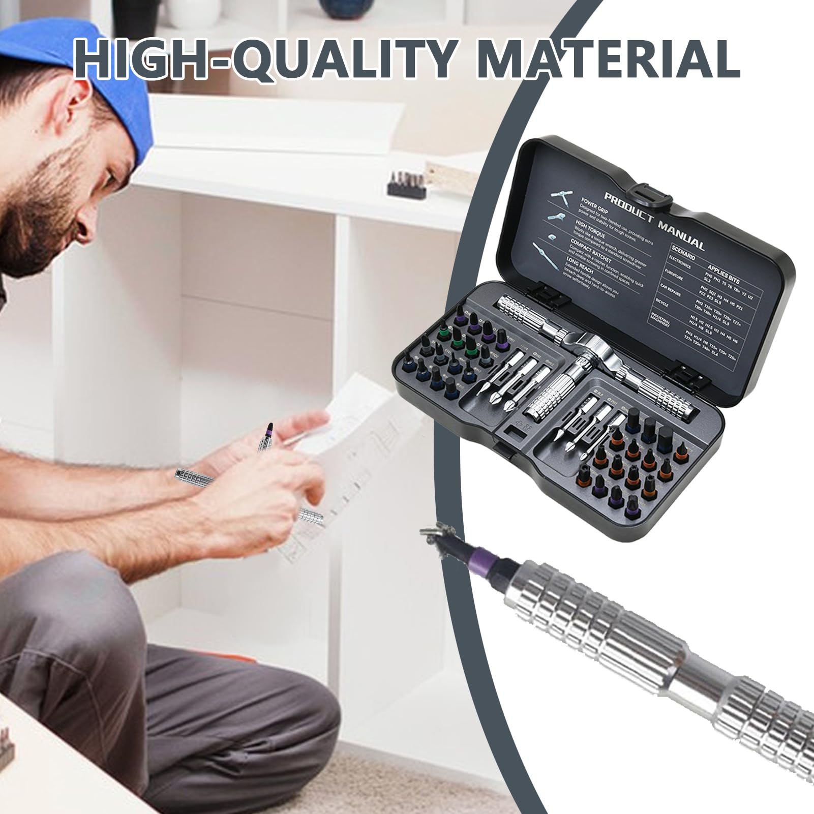 Set Di Cacciaviti A Cricchetto Precisione Ergonomico 40 In 1 | Kit Punte Cacciavite Domestico Per Auto, Elettricista, Elettronica, Edilizia, Falegnameria, Idraulica, Industriale, Casa