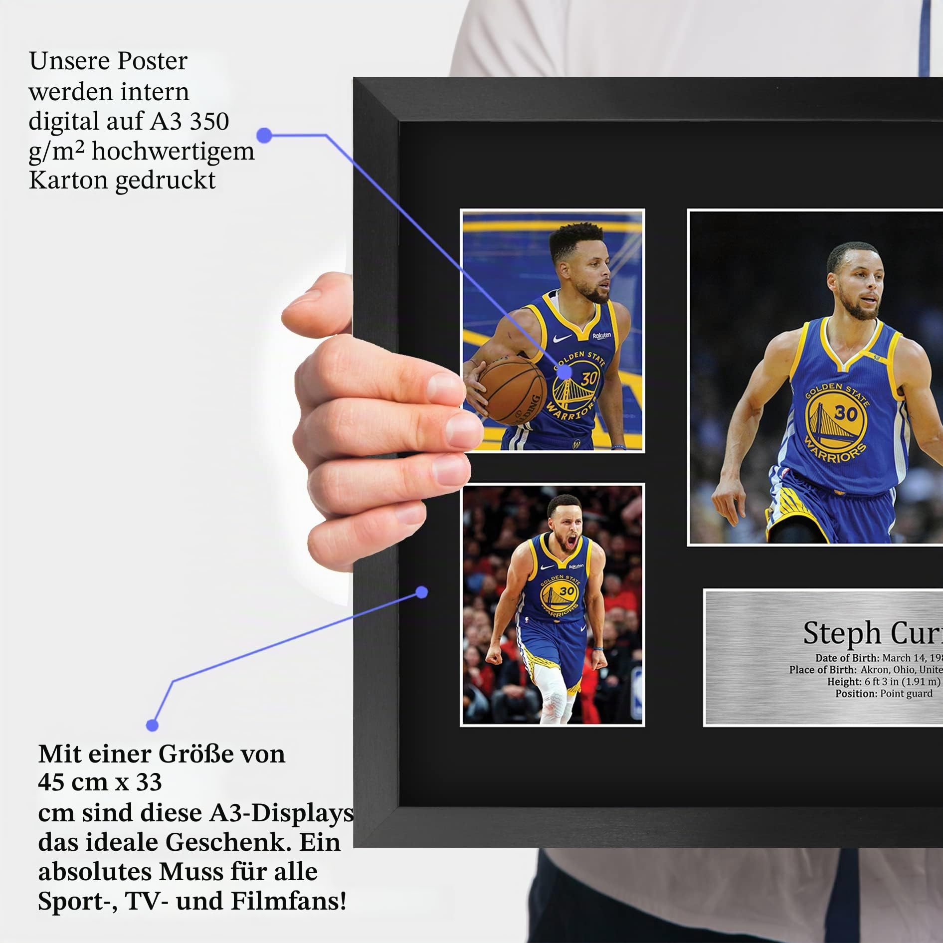 HWC Trading FR A3 Steph Curry Golden State Warriors Geschenke Gedruckt, Signiert Autogramm-Präsentation-Display Für Basketball-Erinnerungsstücke-Fans - A3 Eingerahmt