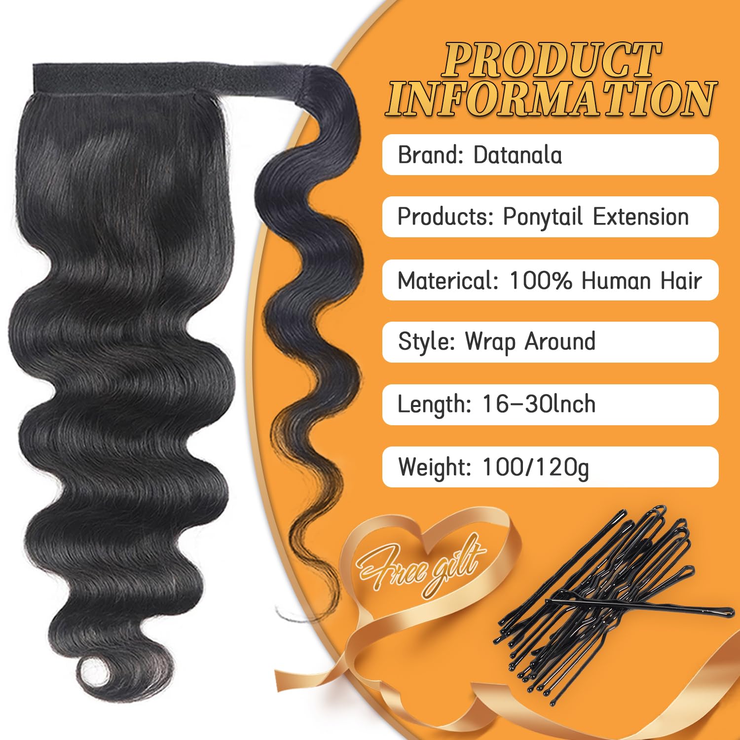 Brazilian Virgin Body Wave Human Hair Ponytail Natural Color 26Inch 100% Unprocessed body wave Wrap Around Magic Paste Ponytail Natural Black Color(26inch/new) - Image 3