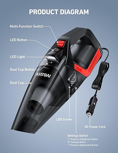Miniatura 9 de AstroAI Aspiradora de coche 4 en 1 e inflador de neumáticos portátil con accesorios Compresor de aire Pantalla digital de valores duales, bomba de