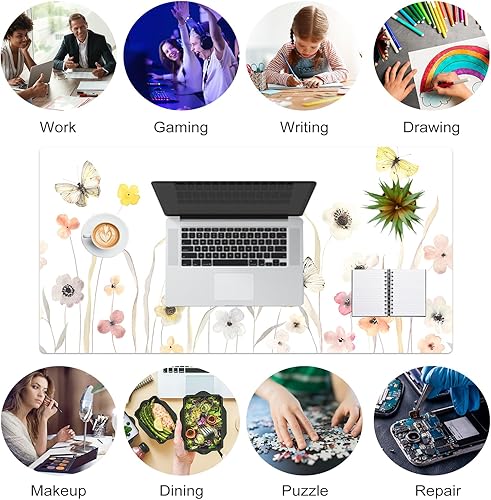 Vista 69 de Colorful Star Alfombrilla grande para mouse, botánica abstracta impermeable, alfombrilla de mouse para juegos de computadora, alfombrilla de mouse