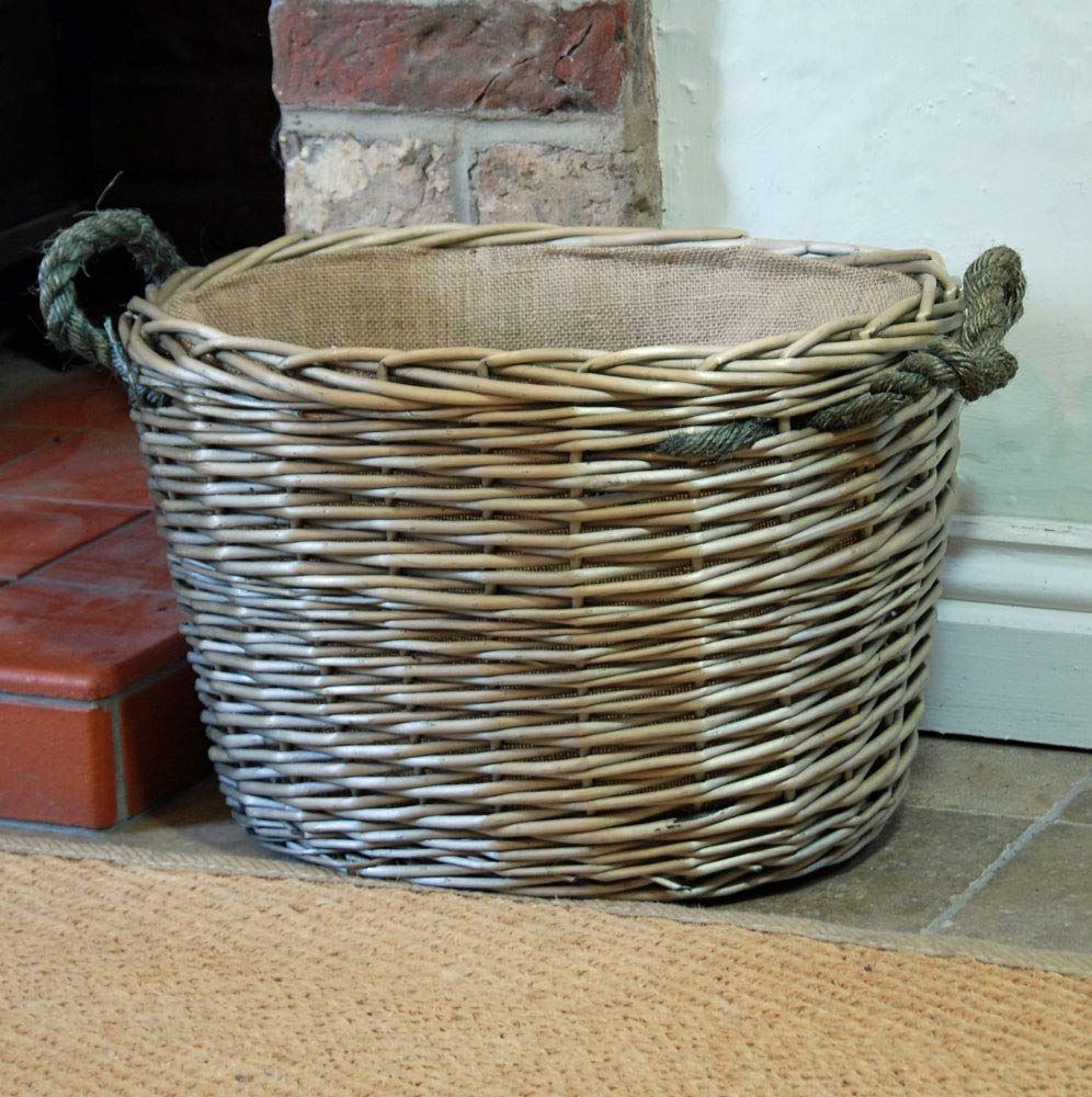 Bowley & Jackson Grey Small Cornbury Oval Willow Lined Log Kindling Basket