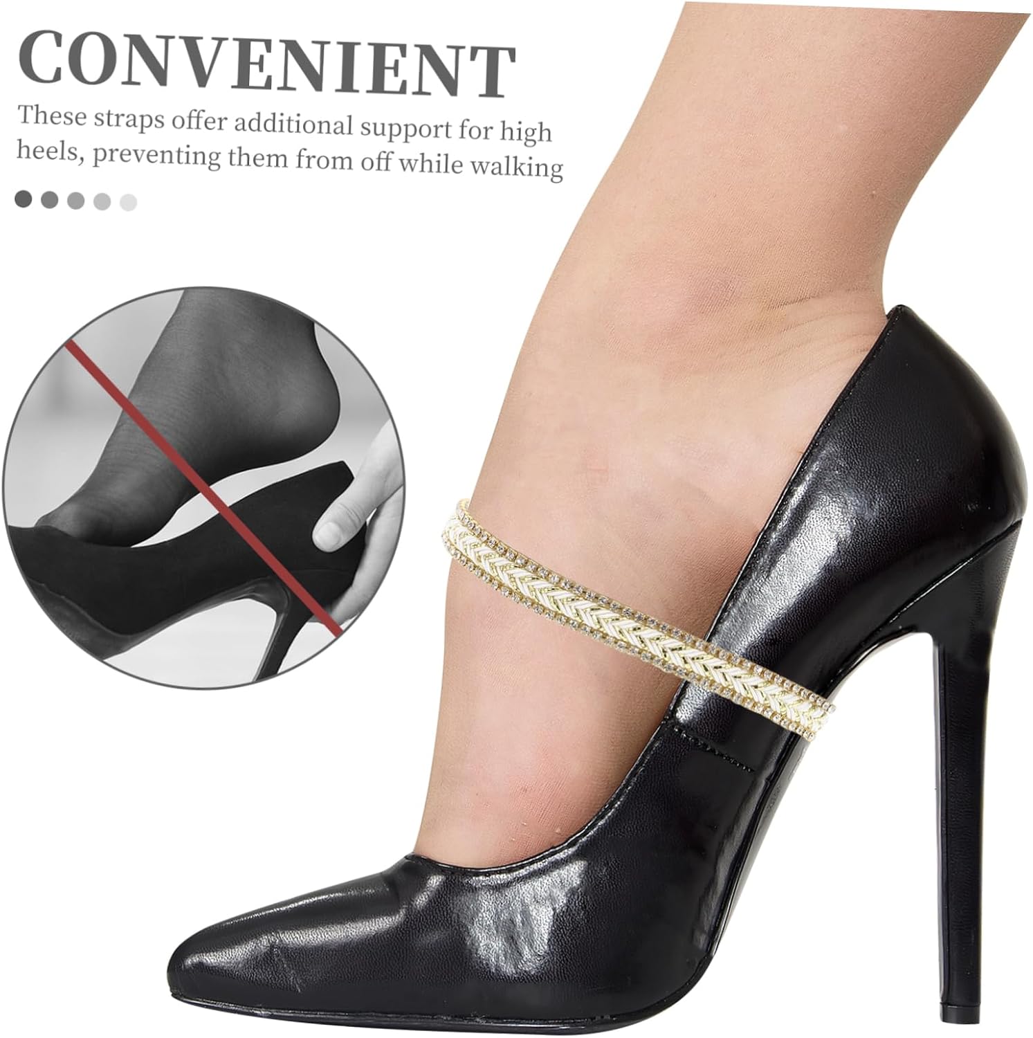 Women's High Heel Shoe Straps Elastic Anti-Slip Ankle Straps Sparkly Rhinestones Easy Application Shoelace Holders