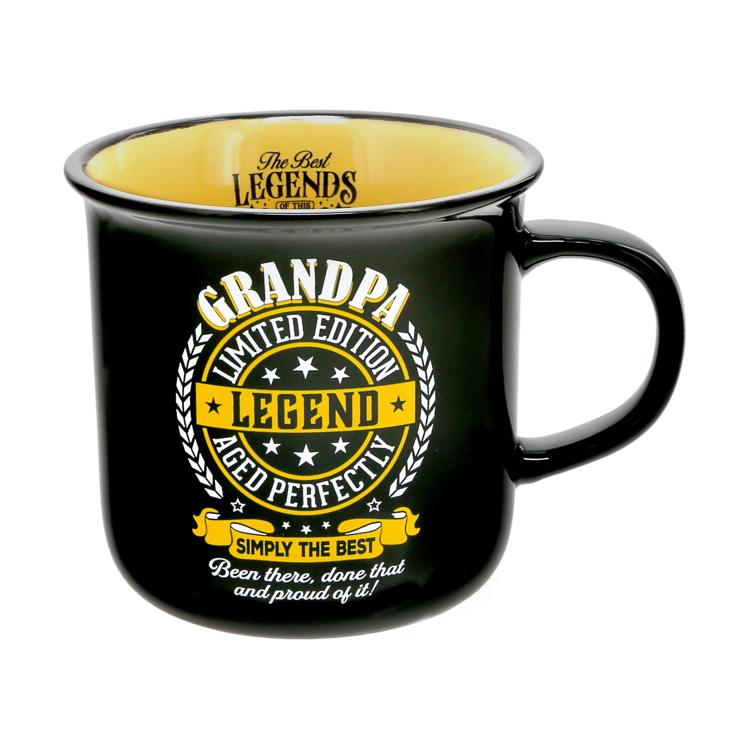 Pavilion Gift Company - Grandpa Limited Edition Legend - Ceramic 13-ounce Campfire Mug, Double Sided Coffee Cup, Fathers Day Gift, 1 Count - Pack of 1, 3.75 x 5 x 3.5-Inches, Black/Yellow