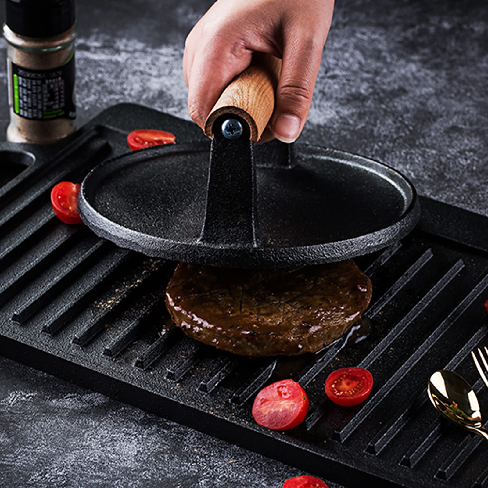 Presse à hamburger en fonte pour vos barbecues et soirées smash burger
